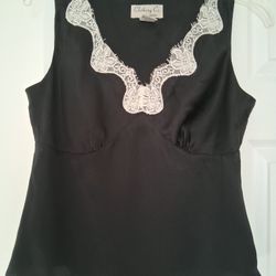 Black Silk Cami With Lace Trim Sz Small 