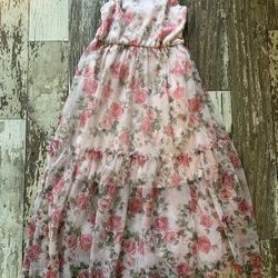 Girls Pink Tulle Flower Dress Size 7