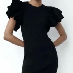 Zara mini black dress with oversized ruffled sleeves