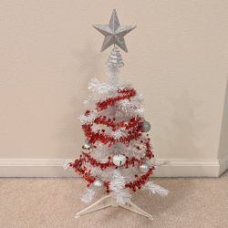 New Decorated Mini Christmas Tree White Artificial 18 Inches 1.5 Feet