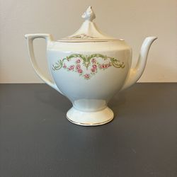 White Tea Pot With Pink Roses And Gold Trim