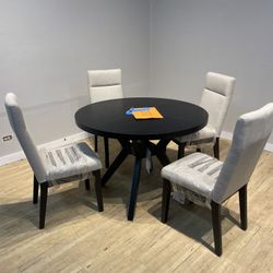 Black Circular Kitchen Dining Room Table and Chairs