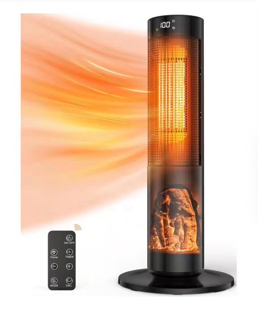 TRUSTECH Calentador de espacio en torre de 26 pulgadas, calentador eléctrico de 1500 W para habitaciones grandes, termostato y 3 modos, oscilación de