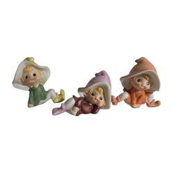 Homco 5213W Ceramic Elf Figurines Set of 3 - Used Green Clay on Bottom