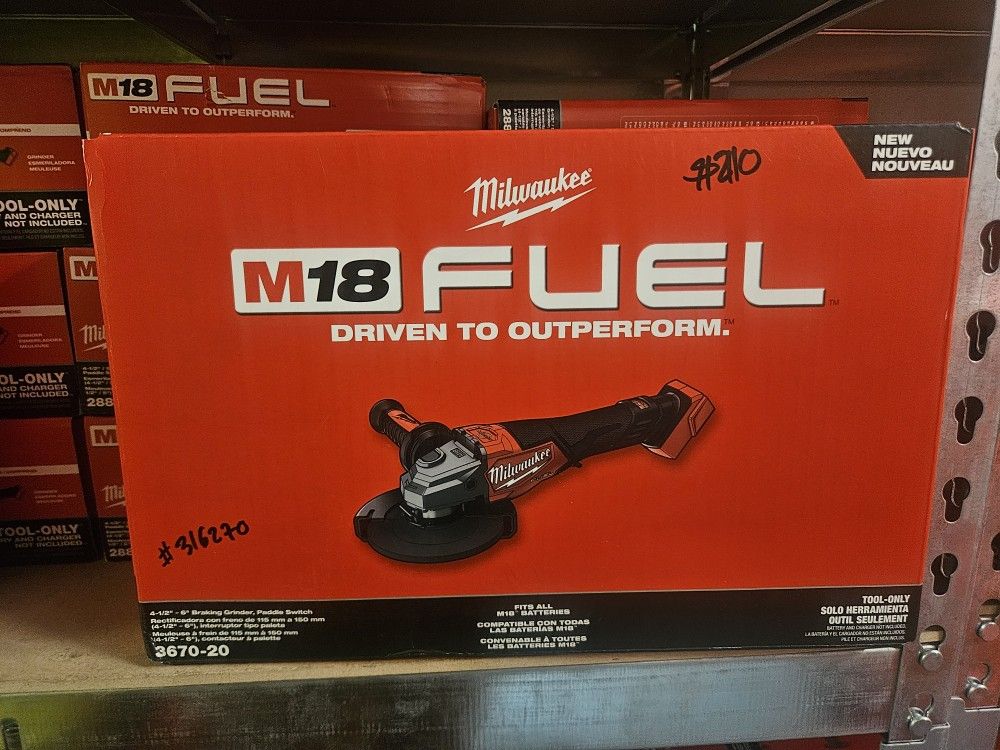 Milwaukee
M18 FUEL 18-Volt Lithium-Ion Brushless Cordless 4-1/2 in./6 in. Braking Grinder with Paddle Switch (Tool-Only)
