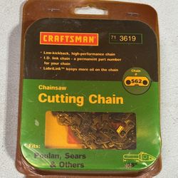 Craftsman Chainsaw Cutting Chain 18” Fits Craftsman & Poulan #71-3629. New, plastic packaging is yellowed from age.