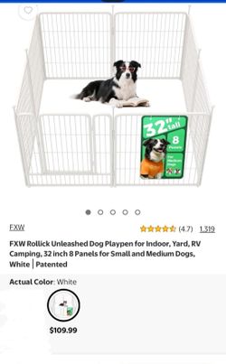 FXW Rollick Unleashed Dog Playpen for Indoor, Yard, RV Camping, 32 inch 8Panels for Small and Medium Dogs, White - Patented