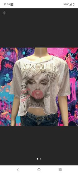 White Mesh Vogue Graphic Crop Top