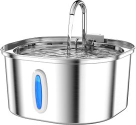PEKTACO Cat Water Fountain - 3.2L/108oz Stainless Steel Pet Water Fountain Dog Water Dispenser Automatic Cat Fountain with Water Level Window for Cats