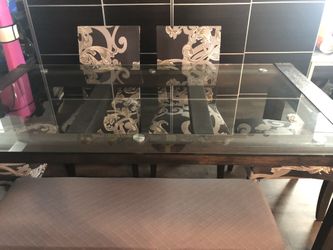 Marquee Wood & Glass Table W/4 Chairs & Bench/Excellent Condition