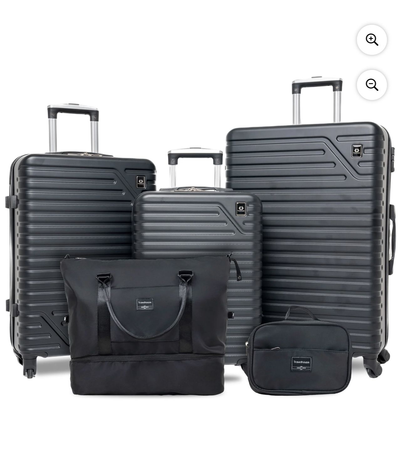 Travelhouse 5 Piece Hardside Luggage Set Hardshell Expandable Lightweight Suitcase TSA Lock Spinner Wheels with Duffel Bag.(Black)