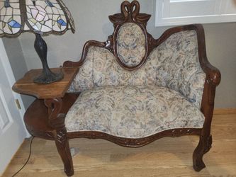 Vintage Carved Wood Telephone Gossip Bench