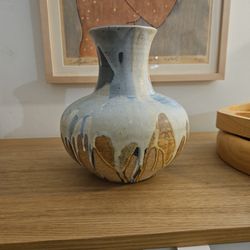 Handmade Stoneware Vase with Blue Glaze 
