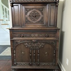 Carved hardwood hutch by Kroehler Made