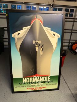 Large Framed A.M. Cassandre Normandie French Line Poster