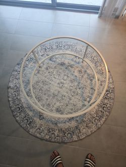 Modern Round Glass Coffee Table – White Metal Frame – 36” Diameter