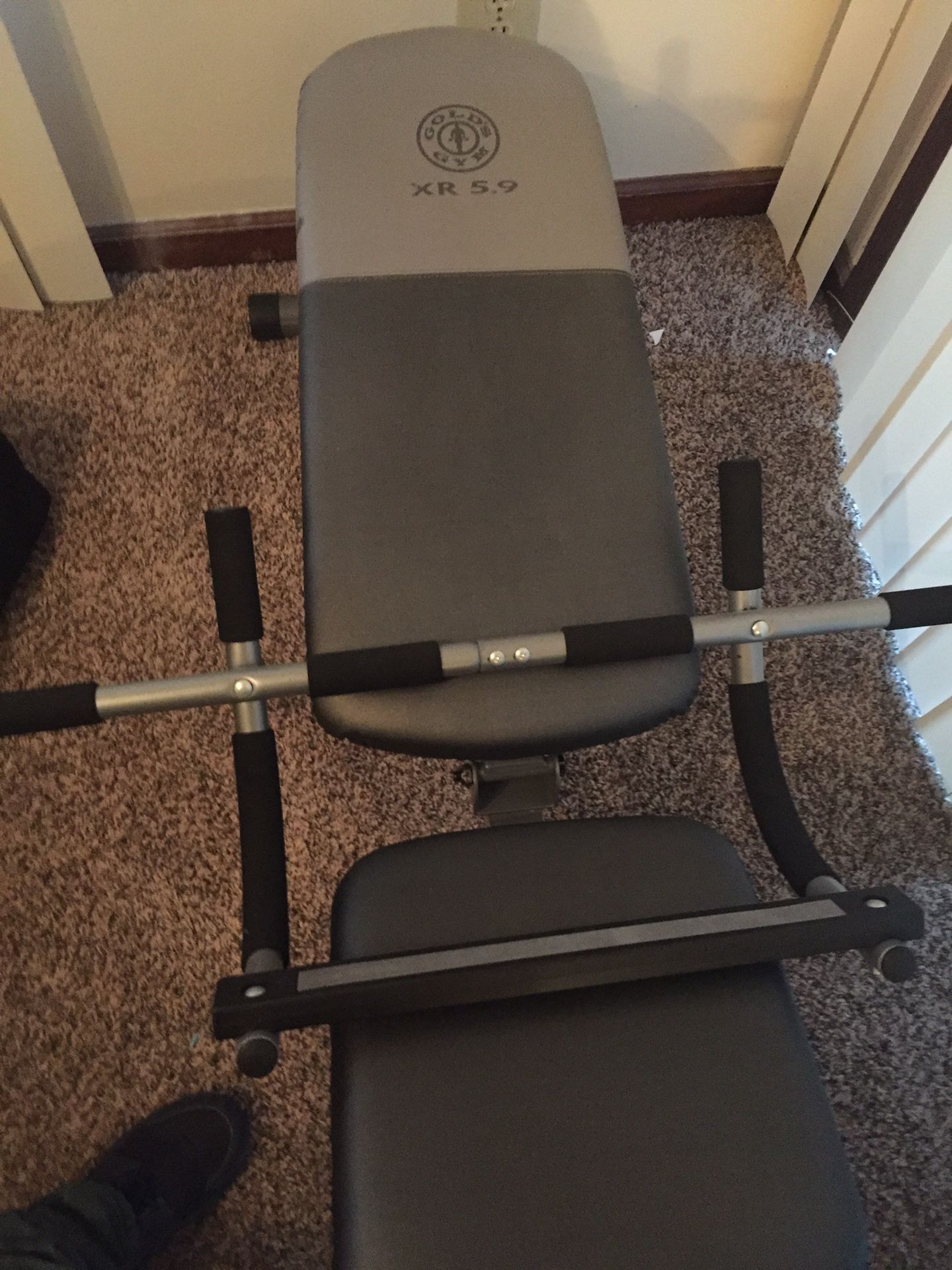 Full work out bench and set with 30 lbs weights and a pull up and push up bar brand new. Will drop off within a close radius.