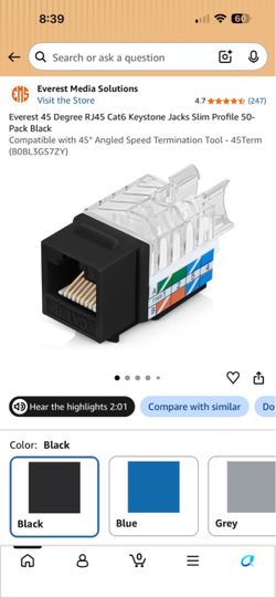 Everest 45 Degreed RJ45 Cat6 Keystone Jacks