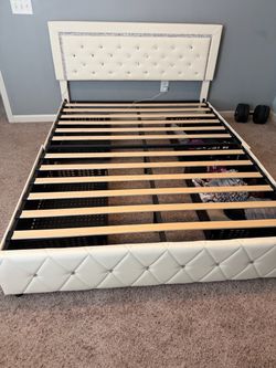 White Faux Leather Tufted Bed Frame