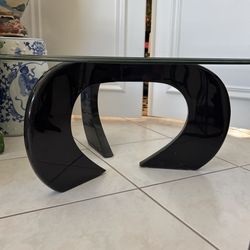 BLACK LACQUER OR STONE Upscale Coffee Cocktail Table With 36” ROUND Glass Top.  Great With Art Deco, MCM & Contemporary Z Gallerie Decor!