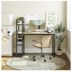 Gaming Computer Desk 47 inch with Storage Shelves Study Writing Table for Home Office,Modern Simple Style, Rustic Brown