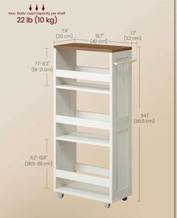 VASAGLE 4-Tier Slide-Out Storage Slim Kitchen Cart w/ Wheels - Rustic White / Honey Brown