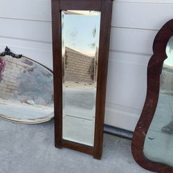 Vintage Wood Antique Mirror 16” Vertical 9.5 inches Wide