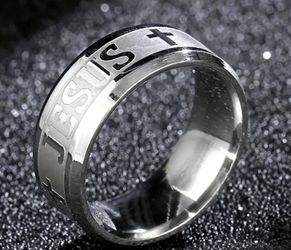 Jesus Ring - Stainless Steel Silver 8mm Cross Band - Sizes 6-13 - New