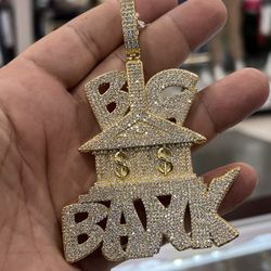 Large Big Bank Pendant available in Gold and Silver