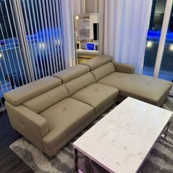 Brand New Leather Sectional - City Furniture Taupe Right Chaise
