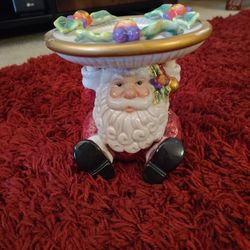 Fitz & Floyd Christmas Santa Claus Ceramic Pillar Candle Holder or Candy Dish