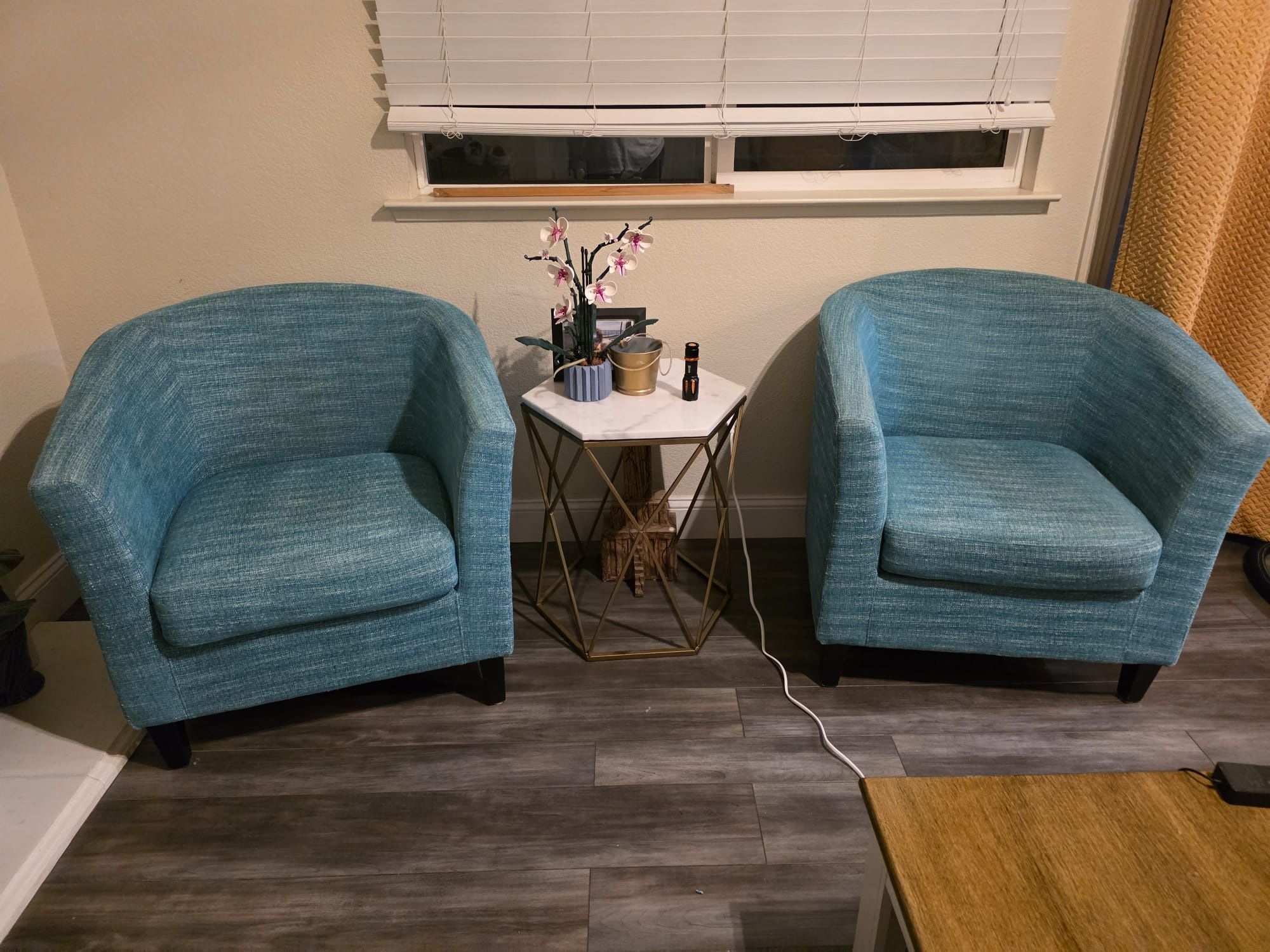 2 Teal Barrel Armchairs
