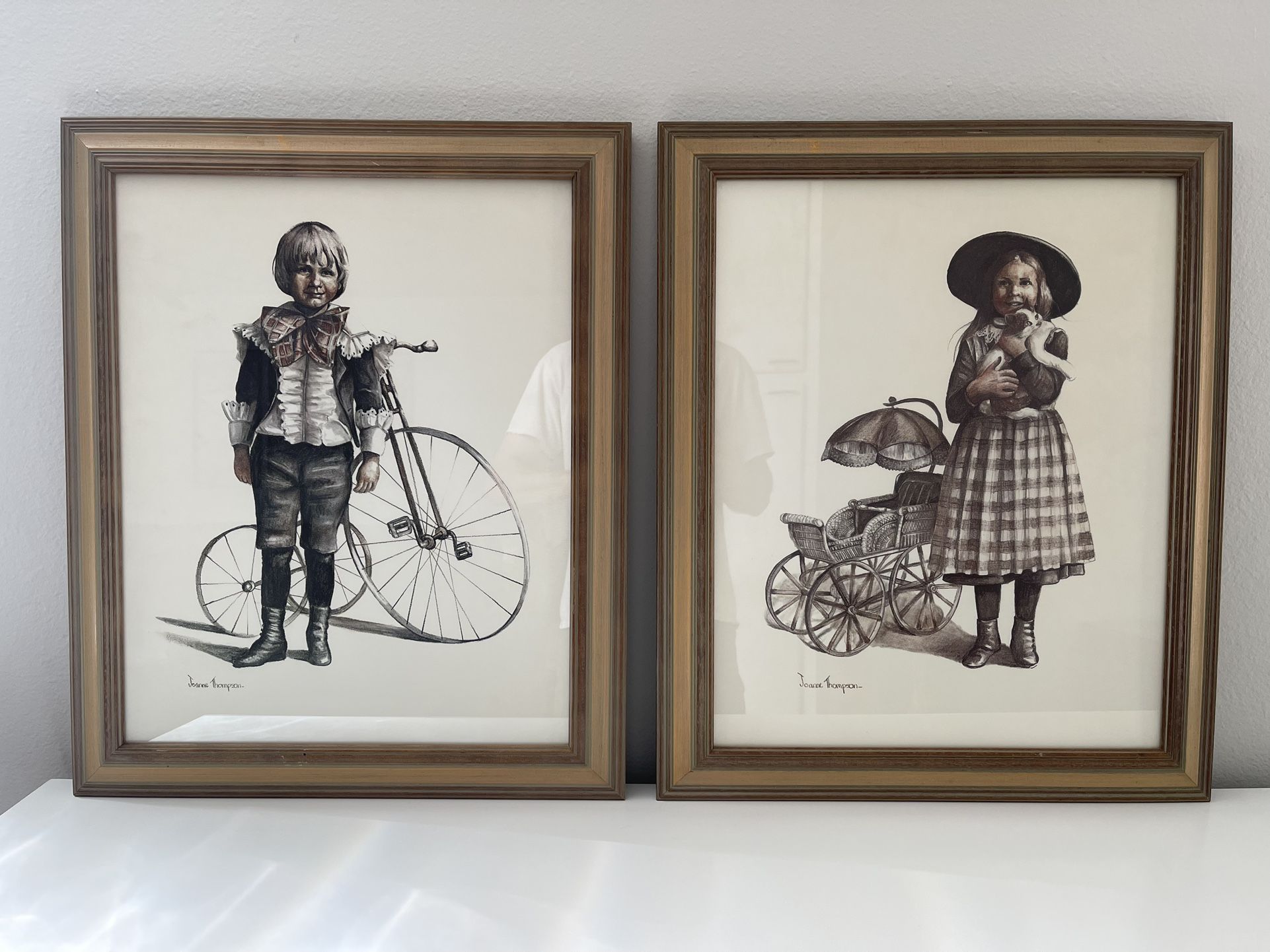 Joanne Thompson Pictures Art Wall Decor Young Boy Girl Bicycle Cat Vintage Style Look 1930s 1940s