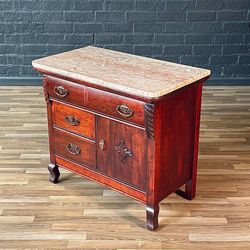 Antique Serpentine Entry Stand Dresser w/ Pink Marble Top, c.1940’s
-Delivery Available