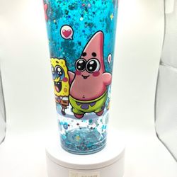 SpongeBob Snowglobe Tumbler Starbucks Style Cup 24oz Acrylic 