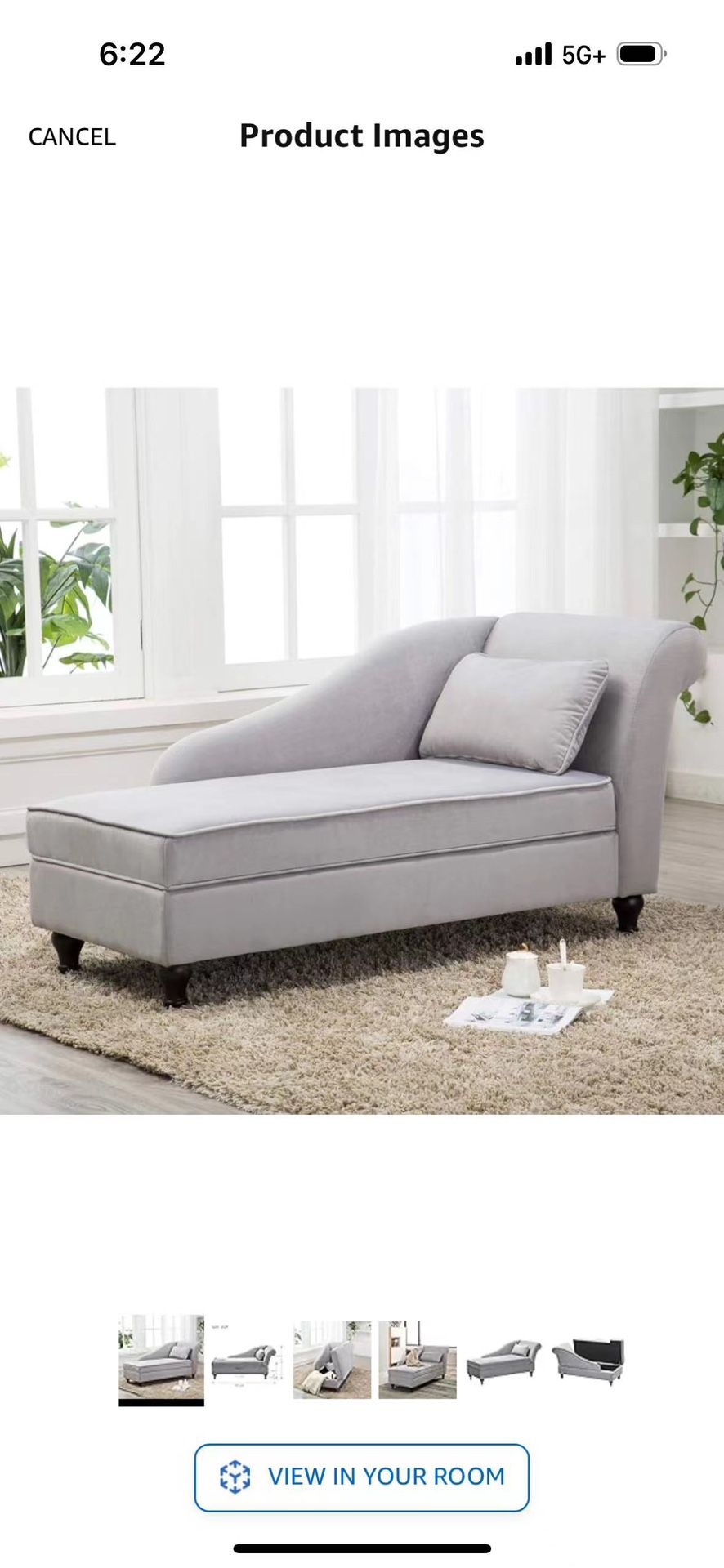 Storage Chaise Lounge Indoor Upholstered Sofa Recliner Lounge Chair for Living Room Bedroom Gray Velvet (Right Armrest)