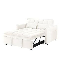 55.1-Inch 3-In-1 Convertible Sofa Bed, Modern Double Sofa Futon Sofa Bed With Adjustable Back, Storage Bag And Pillow
