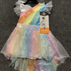 New toddler girl 18/24 month shimmery rainbow unicorn dress and headpiece costume - No Wings 
