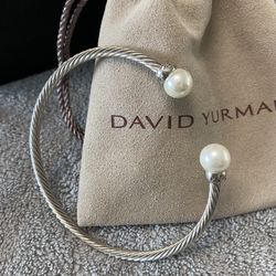 David Yurman Pearl Bracelet In 18k White Gold With Pavé Diamonda