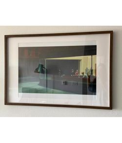 Framed Edward Hopper Nighthawks Art Print - 24x36 Walnut Frame
