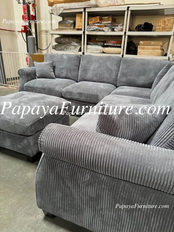 NEW Sectional Sofa and Ottoman Set Seccional Couch Dark Grey Discount Furniture Warehouse Ashley style Designer Closeout Clearance BIG SALE Many Color