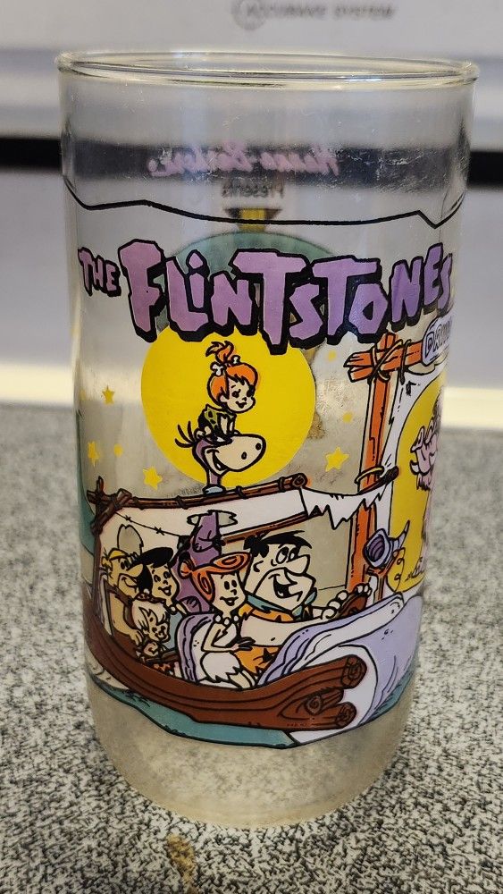 VTG Hardee's 1991 The Flintstones 30 Years Glass Tumbler "Going to the Drive-In"