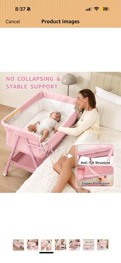 Pink Portable Bedside Bassinet