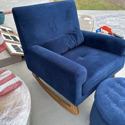 Blue Rocking Chair With Foot Stool 