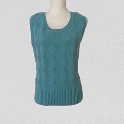 New Talbots Woman’s Sweater Vest Blue Crew Neck Cotton Blend Layer, Sz M