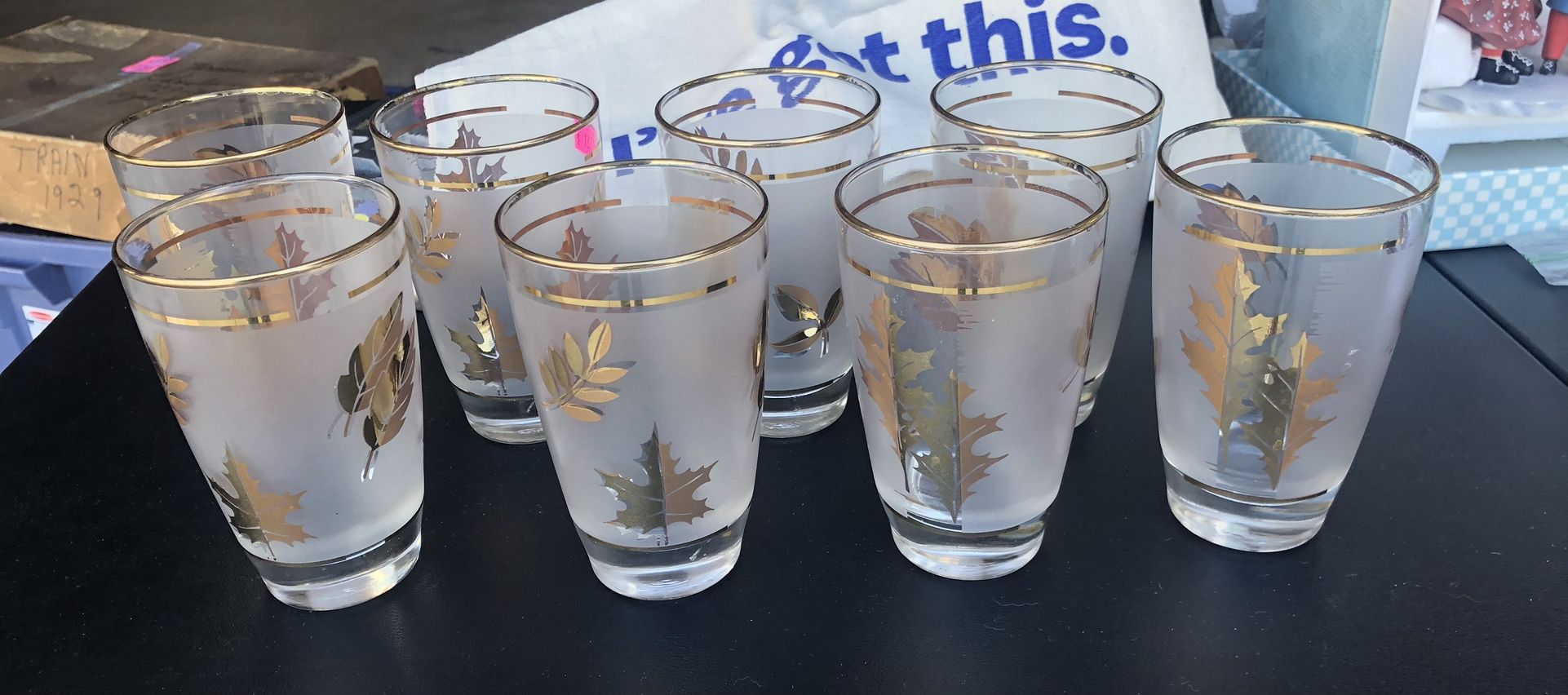 Vintage Glasses Gold Leaves 6 Glasses