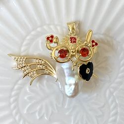 Flameball Pearl and Red Zircon Ghost/Cutie Pendant