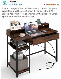 Computer Desk with Drawer, 42" Small Computer Workstation w/Charging Station