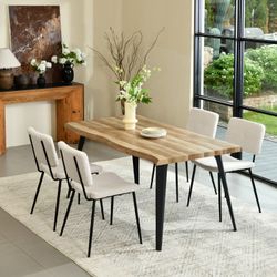 Homy Casa Lancelot 5 Piece Walnut Dining Table Set with 4 Pomona Upholstered Chairs Local pick up,Beige