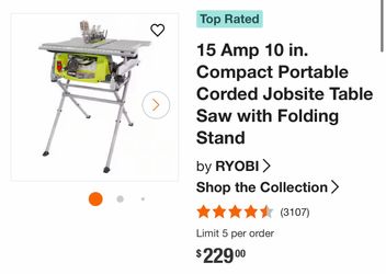 15 Amp 10 in. Compact Portable Corded Jobsite Table Saw with Folding Stand